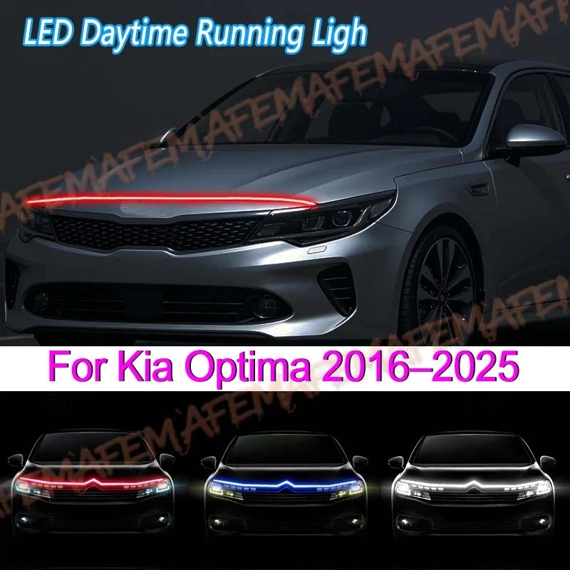 Car Engine Hood Decorative Light Bar Waterproof DRL LED Strip For Kia Optima 2016-2025 Daytime Running Light Start-Scan
