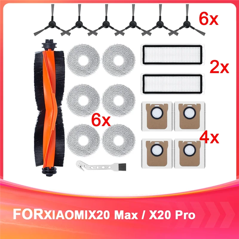 Kit d'accessoires pour aspirateur Robot Xiaomi X20 Max / X20 Pro, brosse principale, filtres HEPA, vadrouilles, sacs à poussière, brosses latérales