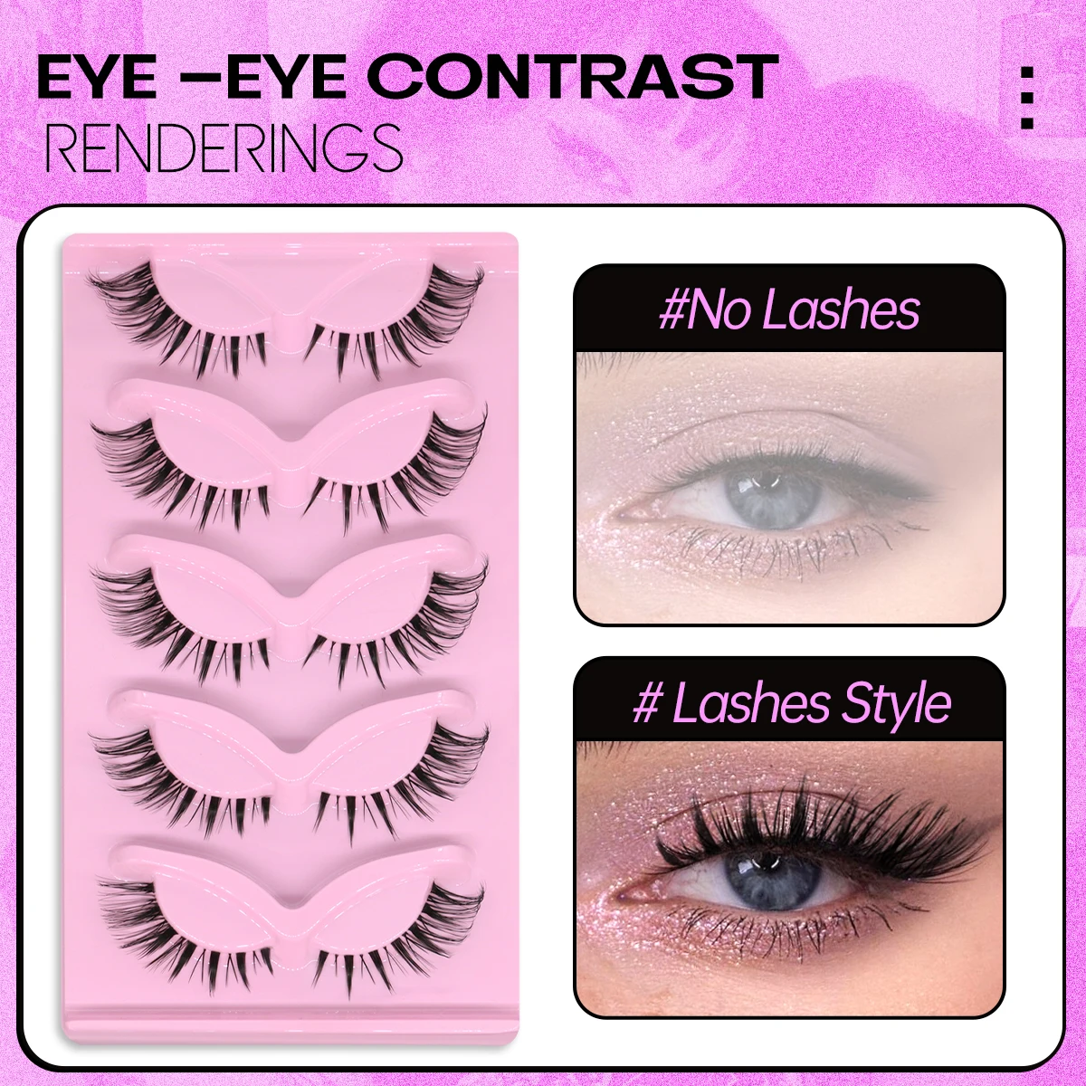 LASVIREY Natural Cat Eye Lashes Natural Curl Eyelashes Soft Cross 3D Faux Mink Lashes Natural Long Winged End Eye Elongated Lash