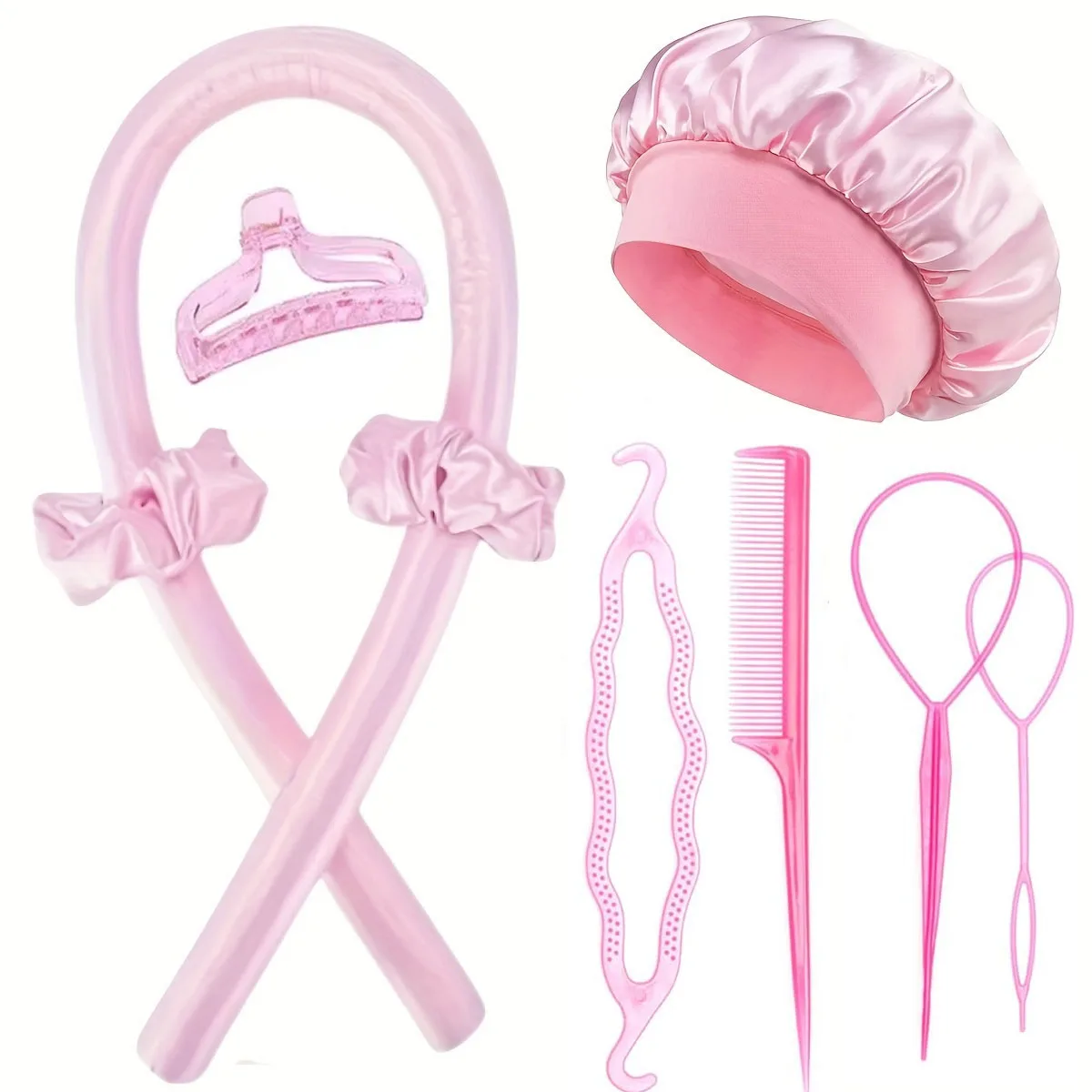 Heatless Curling Rods Flower Bud Braiding Night Cap No-Heat Curling Iron Set Hair Roller Set Soft Headband Hair Styling Tools