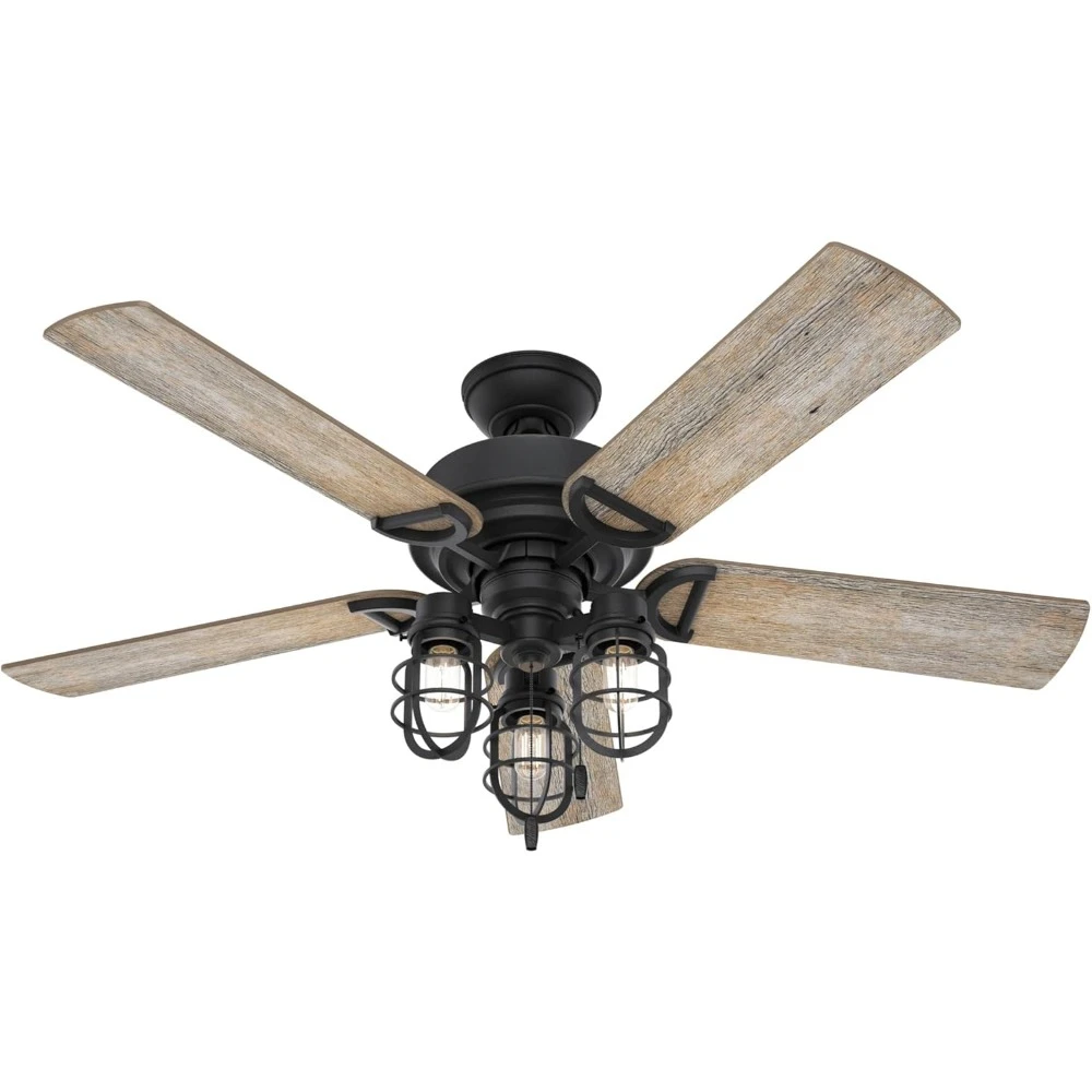 52 Inch Starklake Indoor or Outdoor Ceiling Fan, Pull Chain Control, and Quiet 3 Speed Motor, 52, Natural Iron finish