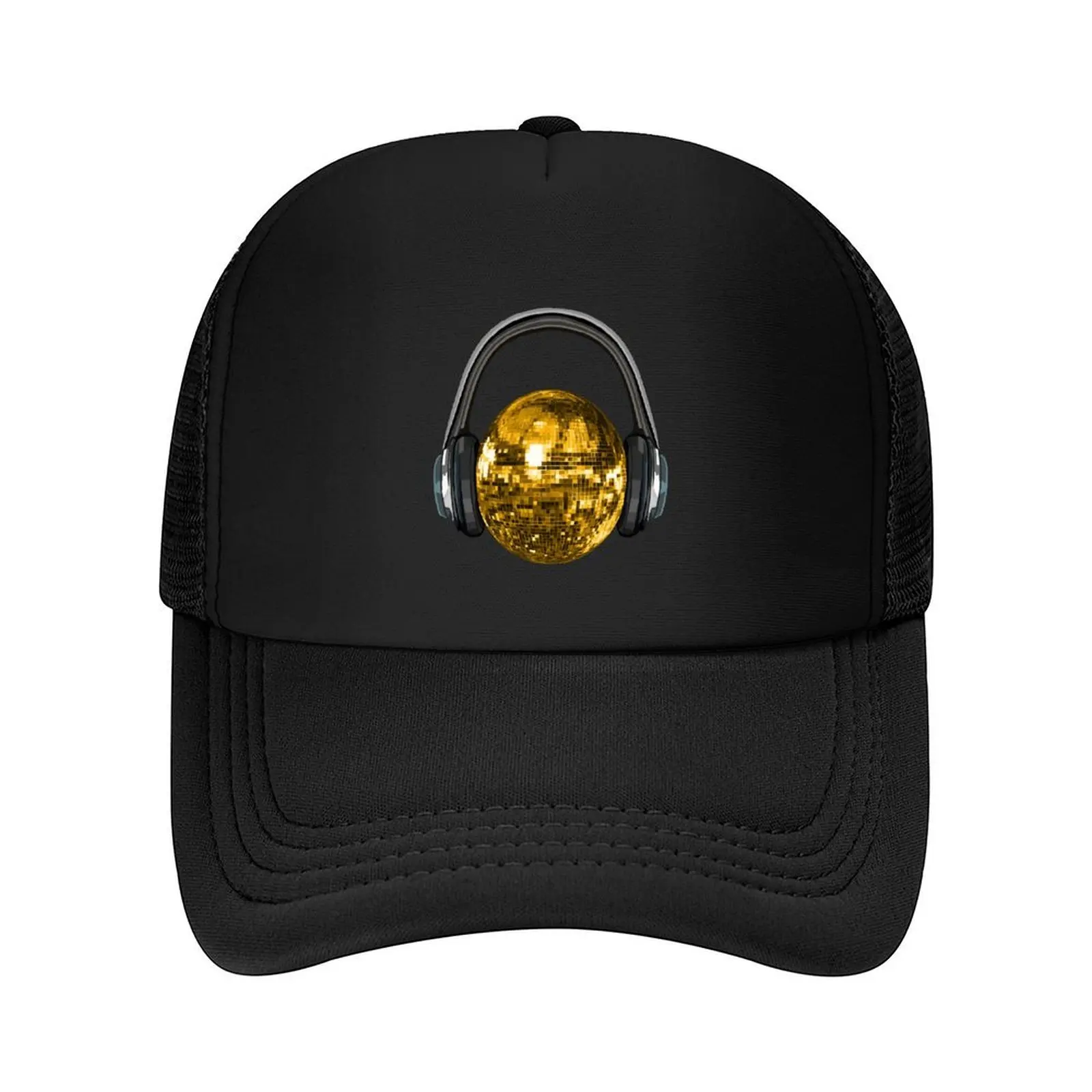 

Gold Disco Ball with Headphones Baseball Cap party Hat Hood sailor cap for men Hat Beach Woman Men's