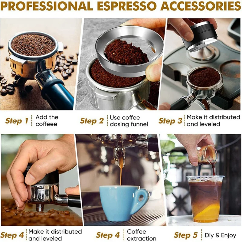 51Mm Coffee Tamper And Espresso Distributor,51Mm Stainless Steel Espresso Dosing Funnel Set,Dual Head Coffee Leveler