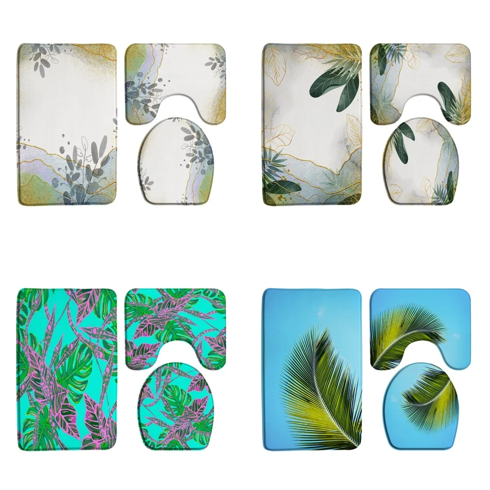 

Boho Leaves Abstract Bath Mat Sets Tropical Plant Botanical Nordic Carpet Bathroom Decor Doormat Non-Slip Rugs Toilet Seat Cover