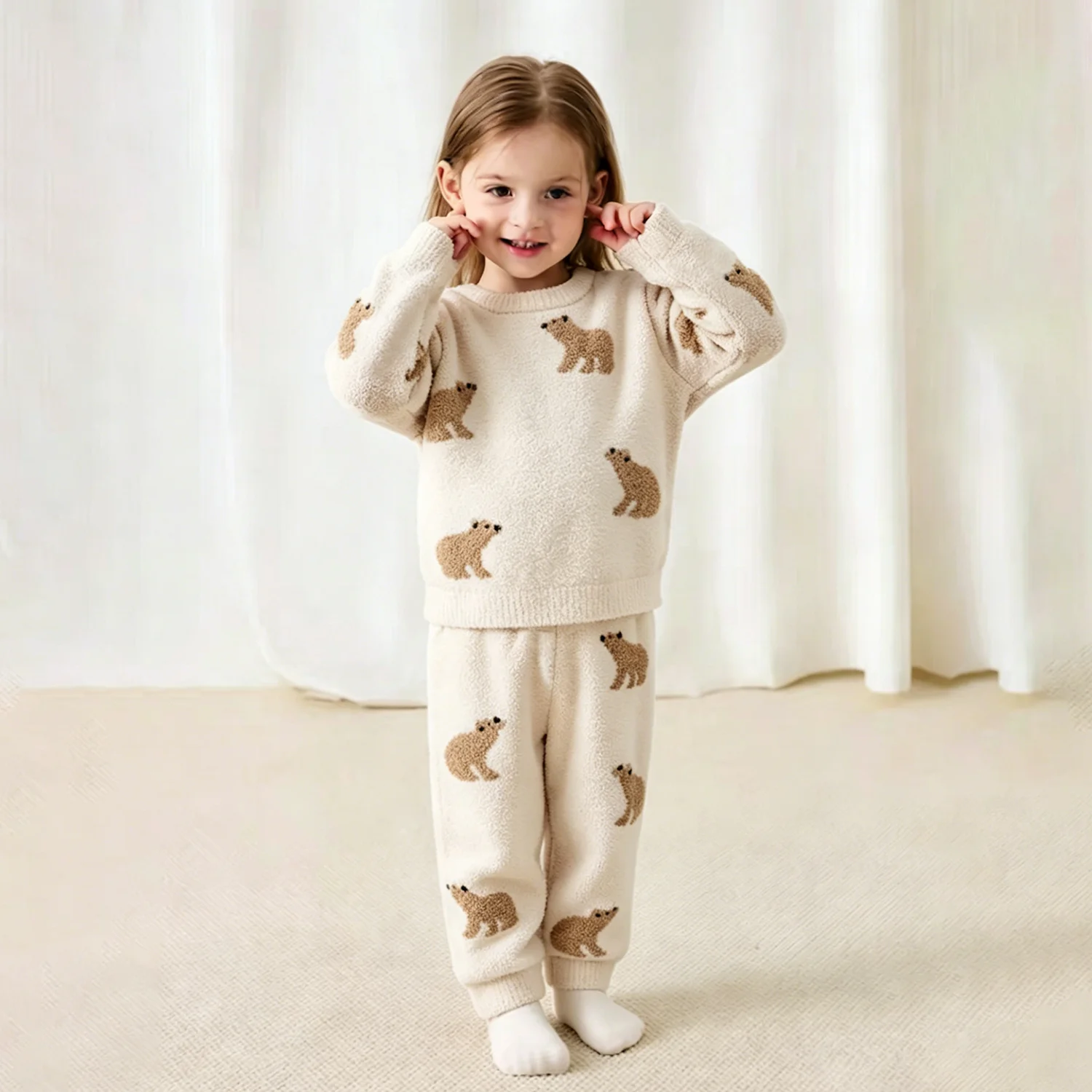 Bear Pattern Knitted Baby Sweater Pants Set Autumn Winter Baby Clothing Set Baby Boys Suit Toddler Girls Outfit 2Pcs
