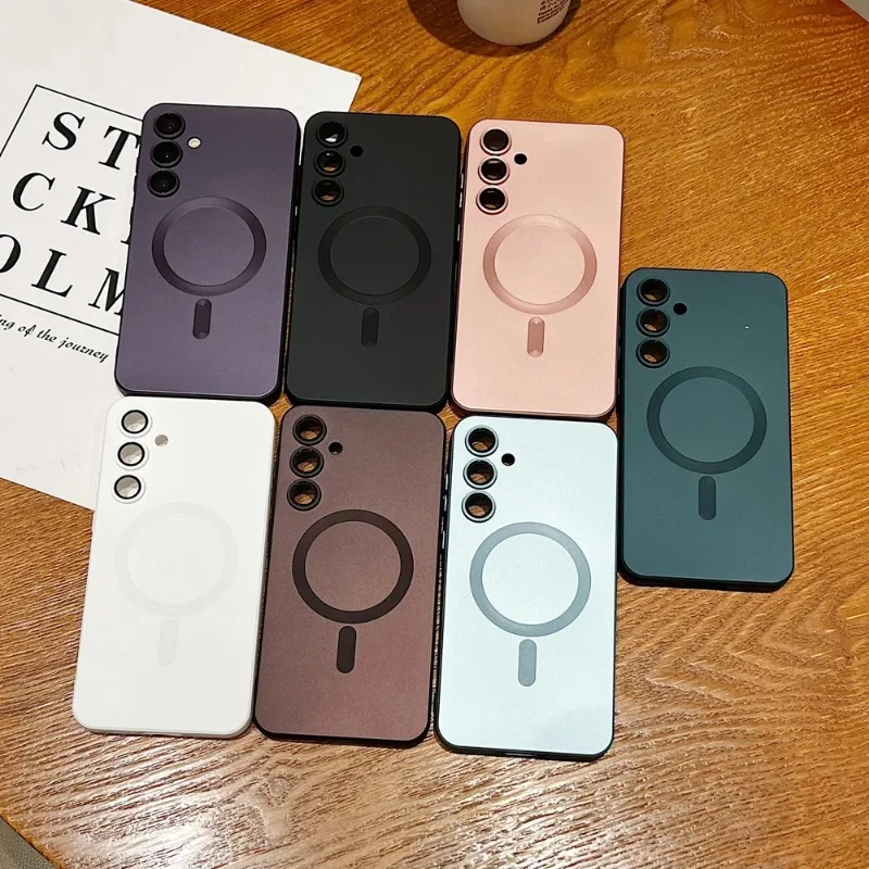 حافظة شحن مغناطيسية بسيطة من السيليكون السائل لهاتف سامسونج جالاكسي A17 07 56 55 54 36 35 26 25 16 06 غطاء حماية مضاد للصدمات من البولي يوريثان