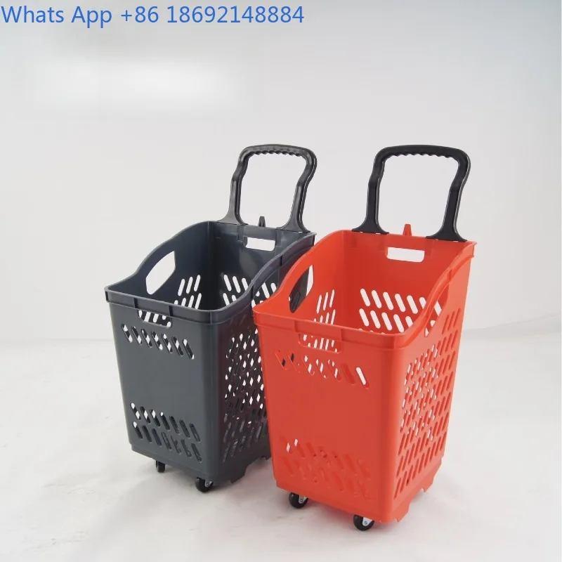 

Sales Supermarket Shopping Basket with Wheels, Thickened and Enlarged Plastic Basket, High-Back Shopping Bin