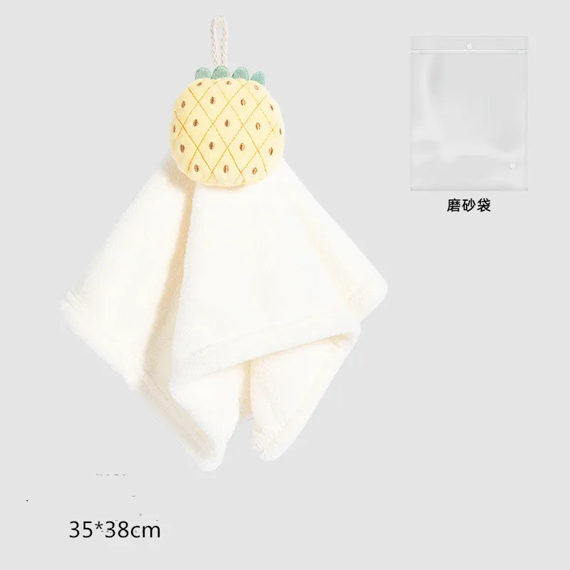 Cartoon Pineapple Coral Velvet Hand Towel,Cute Cloud, Rabbit, Children, Kids Hanging Towels,Soft, Strong Water Absorbent, 1Pc