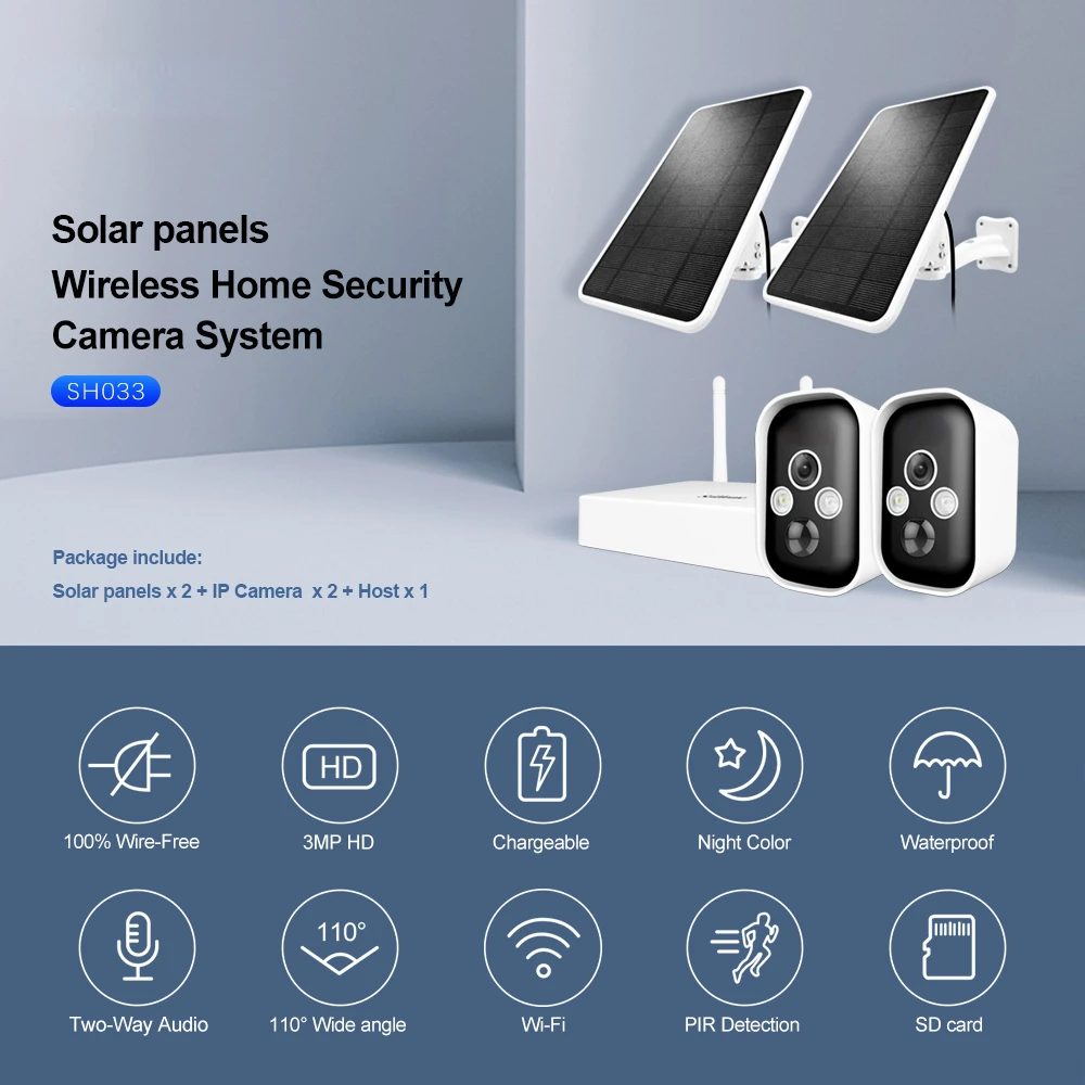 3MP Two Way  4 Channel Solar Energy  IP Wireless Long Battery Security CCTV Solar Camera