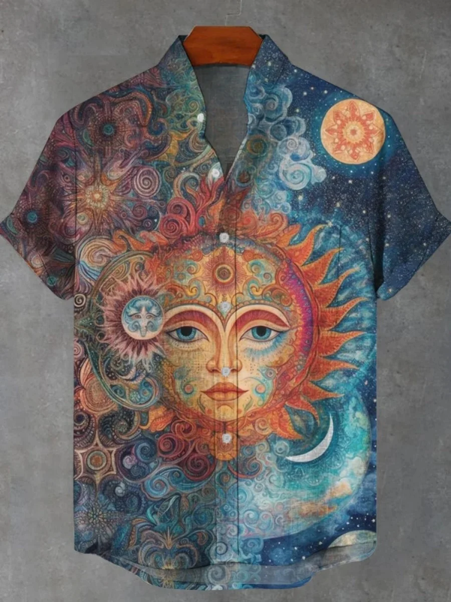 2025 ชายฤดูร้อนเสื้อแขนสั้น,รูปแบบศิลปะใหม่พิมพ์ผ้าลินินเสื้อ,ยุโรปและสหรัฐอเมริกายอดนิยมStreetแฟชั่น