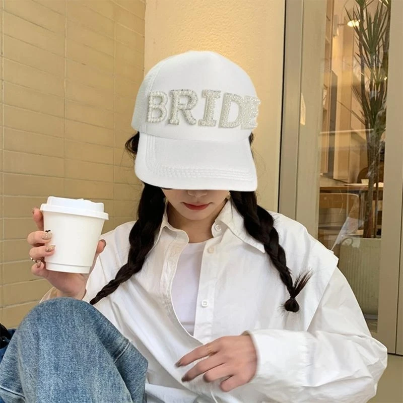 49MD Pearl Letter Bridal Baseball Cap Mr Mrs Couples Hat Fashion Wedding Sun Cap