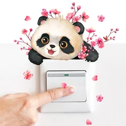 Cartoon Panda Bird Flower Switch Sticker Kids Room Bedroom For Wall Decoration Mural Self-adhesive Home Decor Cute Animals Decal