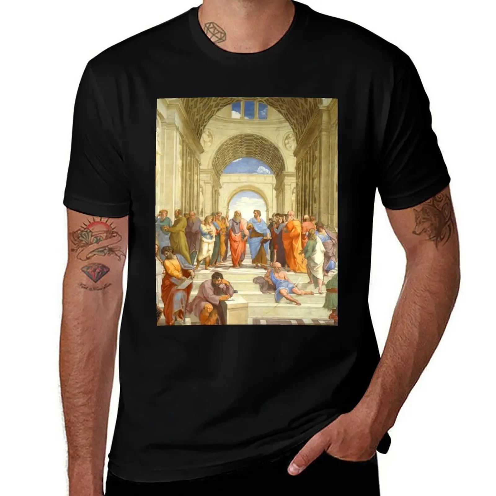 Raffaello Sanzio da Urbino The School of Athens, 1509-1510 T-Shirt Light Athletic Short Sleeve Tee Shirt T-Shirt