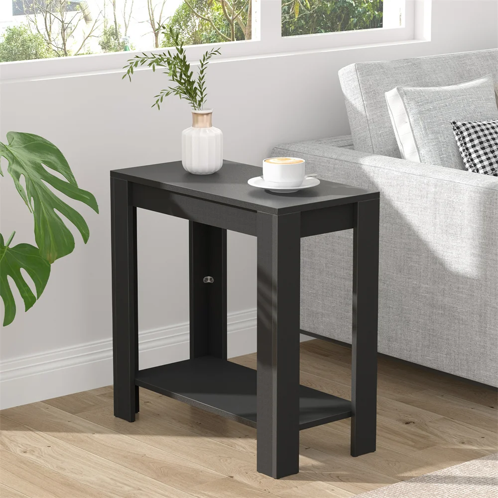 LUVODI Narrow Sofa Side Table with 2-Tier Open Storage Spaces Modern Living Room Offices End Table Nightstand for Bedroom