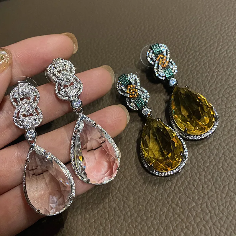 Bilincolor Mode Vintage Große Gelb Cubic Zirkon Ohrring für Frauen – Detail 11
