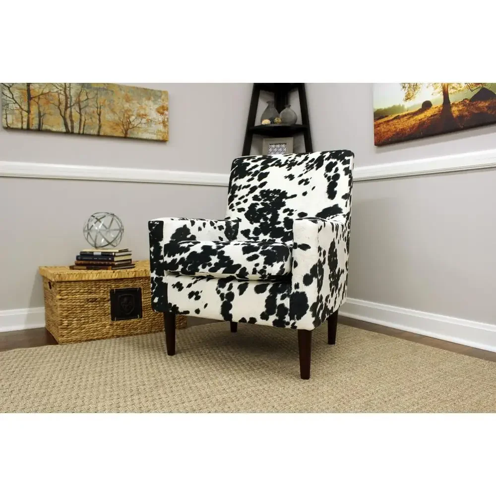 Traditional Black Cowhide Armchair Comfort Foam Fill Lightweight Easy Assembly