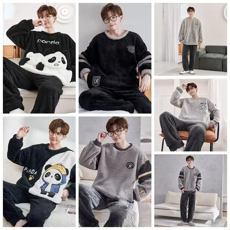 การ์ตูนเด็กสําหรับชุดเสื้อผ้าชายชุดนอนชุดนอนรูปแบบชุดนอนน่ารักเสื้อกันหนาวผู้ชายฤดูหนาวกํามะหยี่หนา Flannel