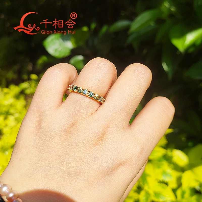 Green Color round Moissanite Diamond Ring 0.1ct 3mm S925 Silver Eternity Band Unisex Engagement Jewelry - view 4