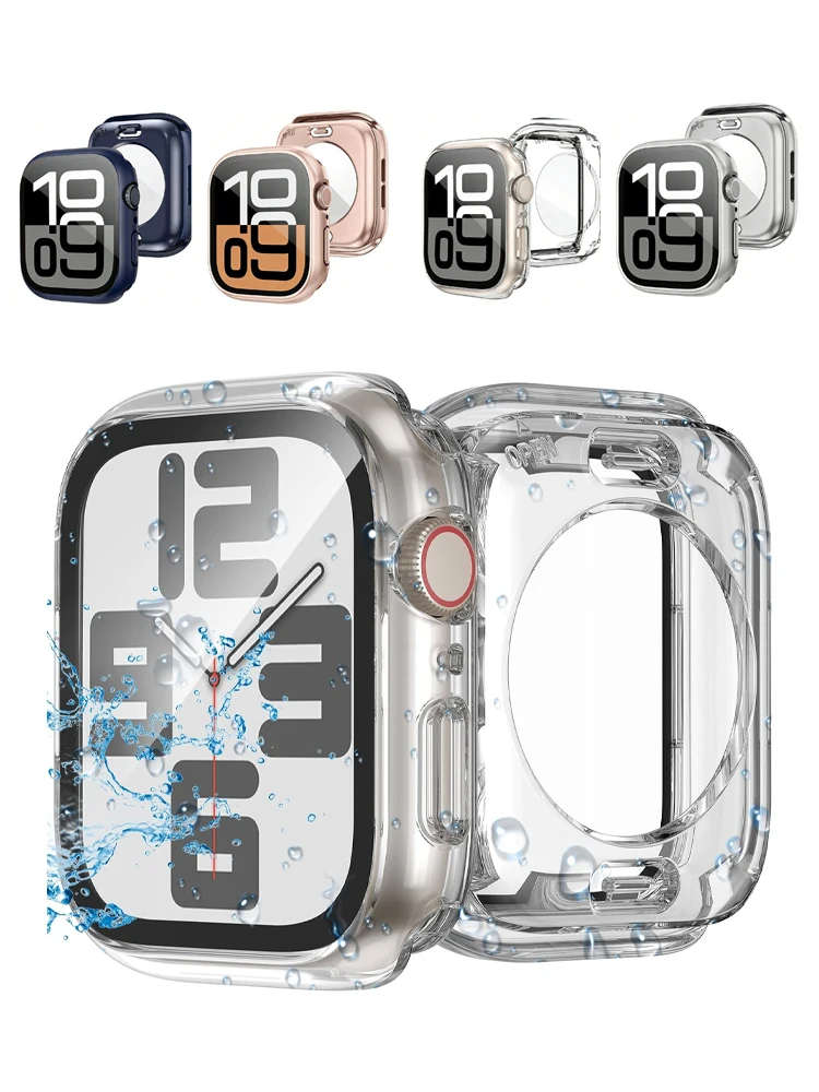for Apple Watch Case 46mm 45mm 44/42/40/41/38mm Screen Protector Tempered Glass Face Cover+Back PC Bumper Series 11/10/9/8/7/SE