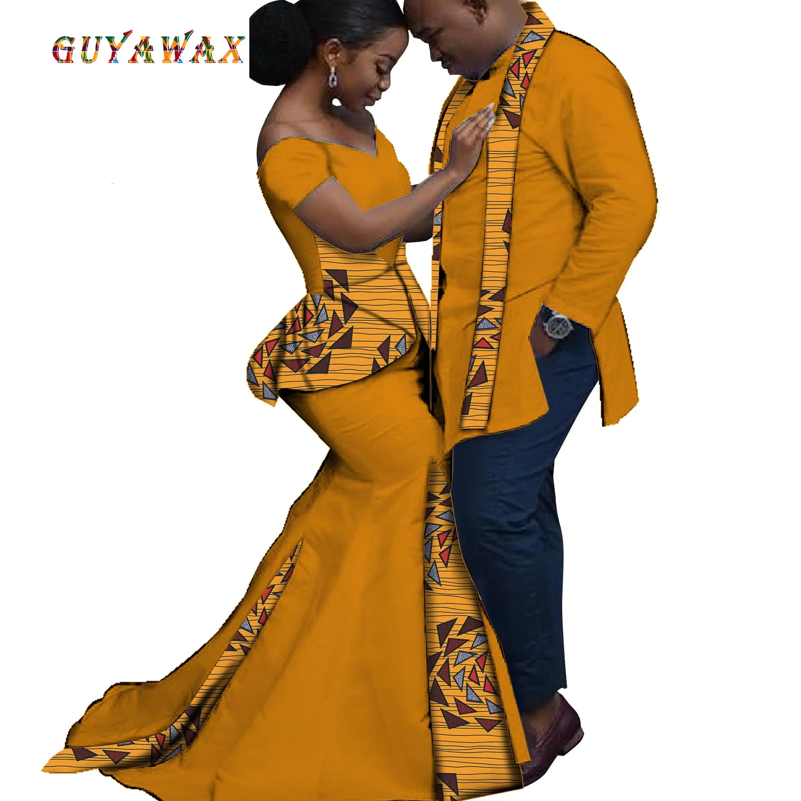 

African Clothes Matching Clothes for Couples Women Ankara Print Party Dresses Fashion Men Top and Scarf Suits Dashiki Couple