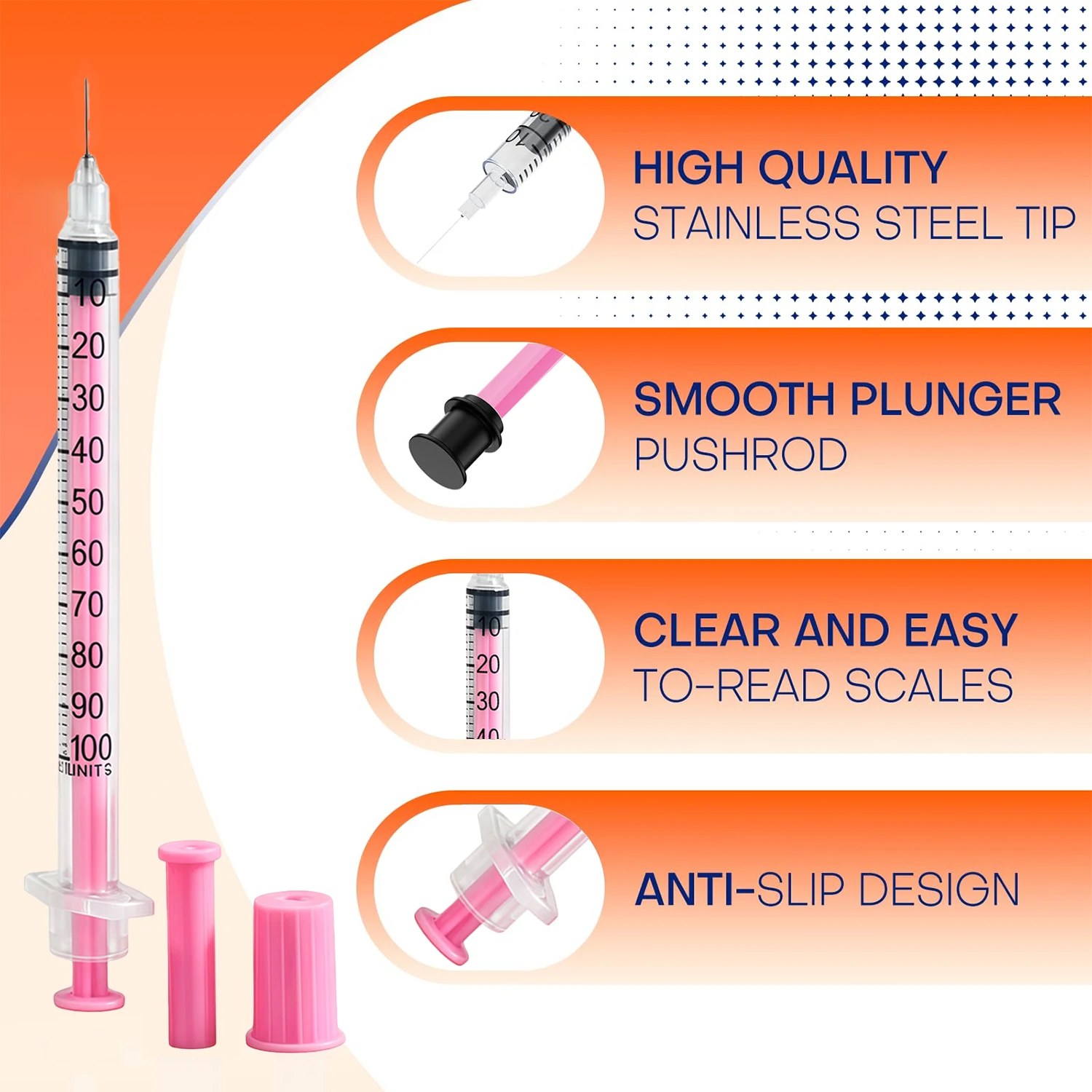 25/100PCS 1ml 30G 8mm Sterile Insulin Syringe With Needles Pink Cap Individually Wrapped Disposable Plastic Cosmetic Syringe
