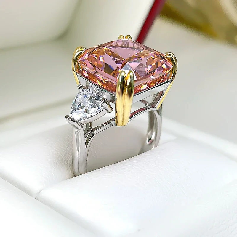 European And American Heavy Industry Papalacia Pink Orange Ring Imported By Women High Carbon Diamond Ice Cutting  Level Lux