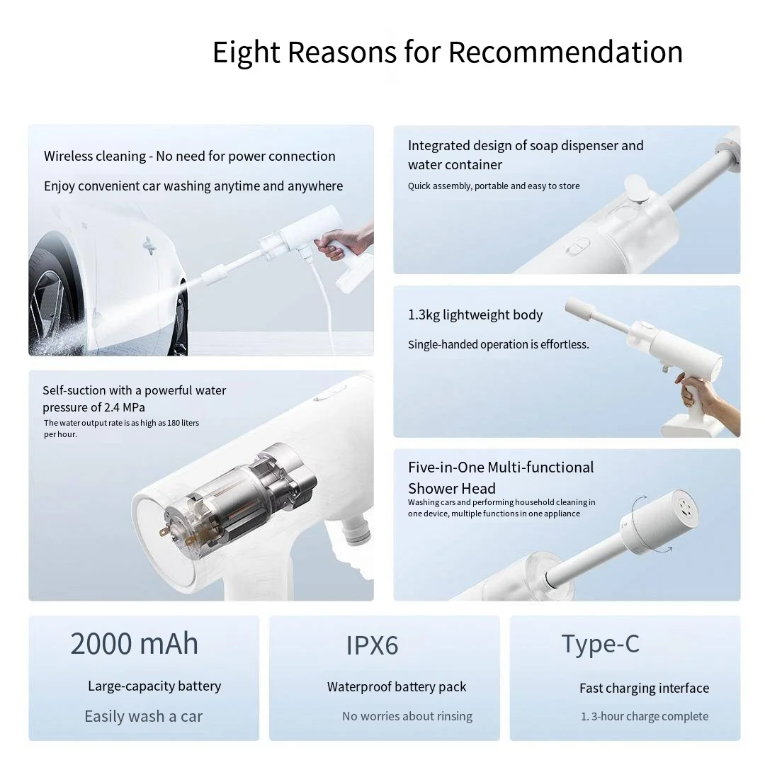 Xiaomi Mijia долговечная беспроводная машина для мойки автомобилей, сильная промывка, водяной пистолет высокого давления, портативный бытовой пистолет для мойки автомобиля
