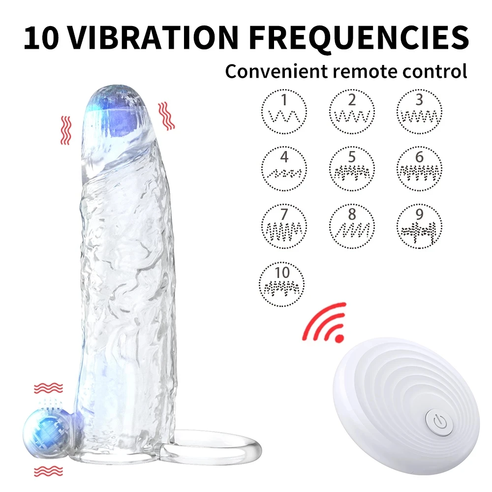 Vibrating Remote Control Penis Extension Sleeve Enlargement Reusable Dick Cover Extender Men Cock Male Time Delay Header Sex Toy