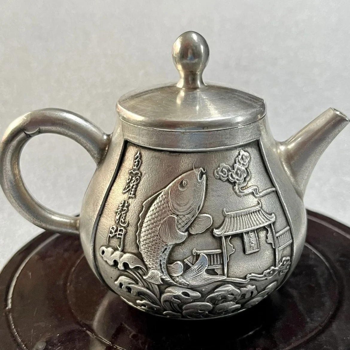 Copper Pot, Silver Plated Carp, Leaping Dragon Gate Wine Pot, Tea Pot Craft, Pot Decoration, Made in the Qianlong Era