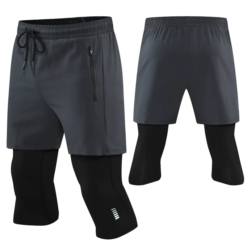 Men Tight Sport 2 In 1 Cropped Pants 2024 Summer Elastic Quick-dry Compression Workout Training Exercise Running Sports Shorts image 3