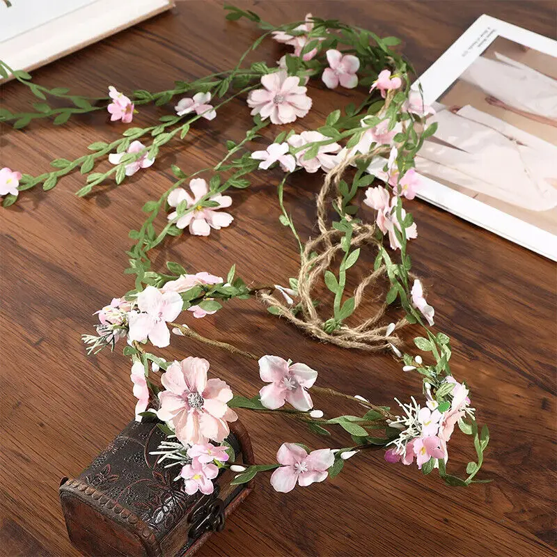 Flower Vines Crown Bohemian Rattan Headband for Bride Accessory Wedding Hair Girls Bridal Wreath Girls Headdress Cosplay Photo