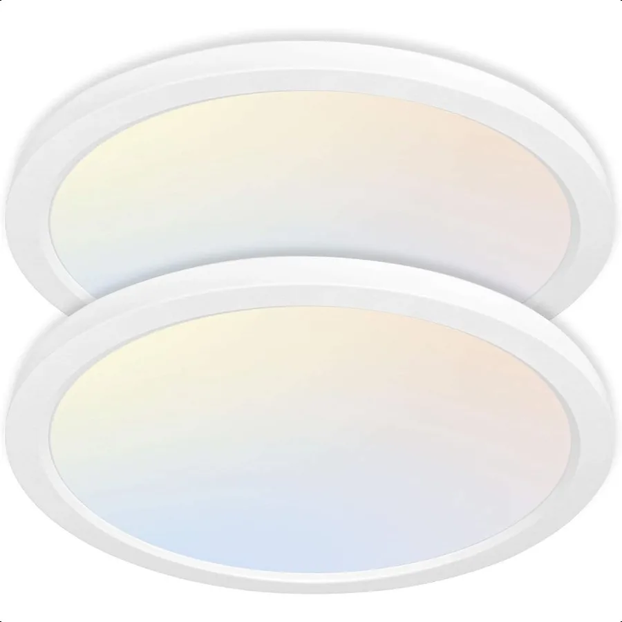 2 Pack 12 Inch Selectable CCT LED Round Flat Panel Light 24W 3000K 4000K 5000K EdgeLit Flush Mount Ceiling Light Fixture for Ki