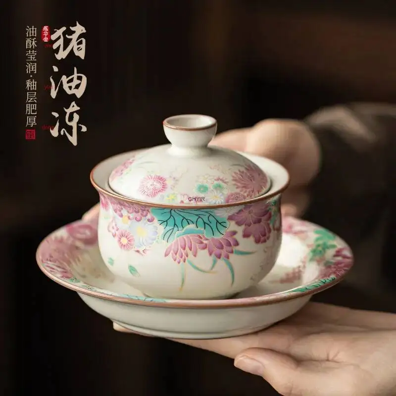 

Garden Dudu, трехтанальная одинарная чайная чаша Gaiwan, чайный сервиз кунг-фу, бытовая керамическая нескользящая чайная чашка