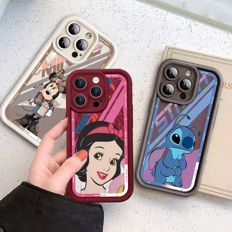 Coque de téléphone avec bords 3D pour iPhone, Stitch Toy Story, Bambi Minnie Mouse, 15 Pro Max, 14, 13 Plus, 12, 11 Mini, Poly X, XS, échelle Candy Funda