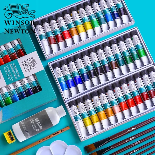 WINSOR & NEWTON-Juego de pinturas acrílicas profesionales, 12/18/24 colores, 10ml, pintura de pared pintada a mano, pintura textil de colores brillantes