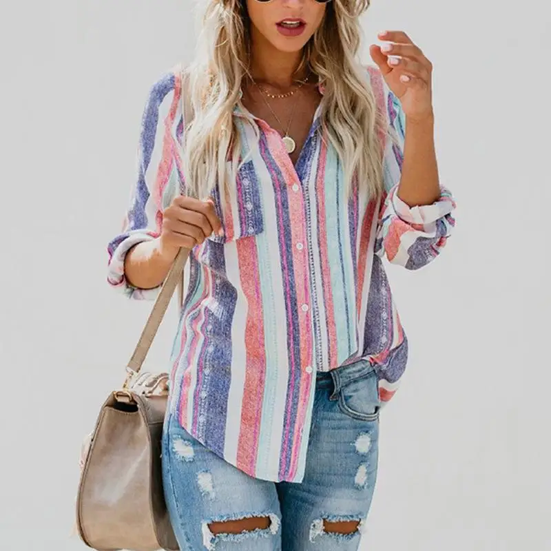 

plus Size Color Striped irt Gothic Sle Loose Fit Long Sve Women's T-irt Polyester Linen Blend Striped Pattern