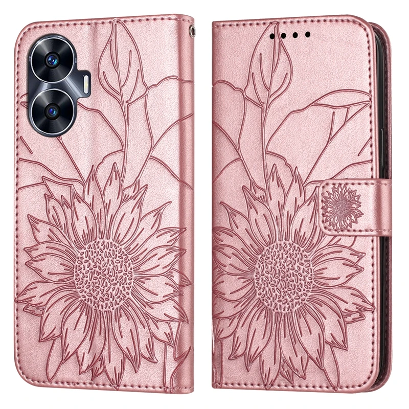 Realme C55 RMX3710 Case For OPPO Realme C55 Phone Case Sunflower Pattern Wallet Book Cover for Realme C 55 C35 C53 C31 C30 Etui