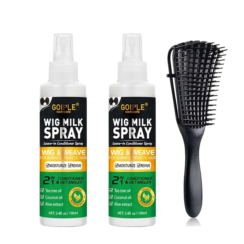 

3pcs Wig Milk Spray Moisturizing and Nourishing Synthetic Wig Conditioner Smooth Anti-tangling Wig Care Products & Octopus Brush