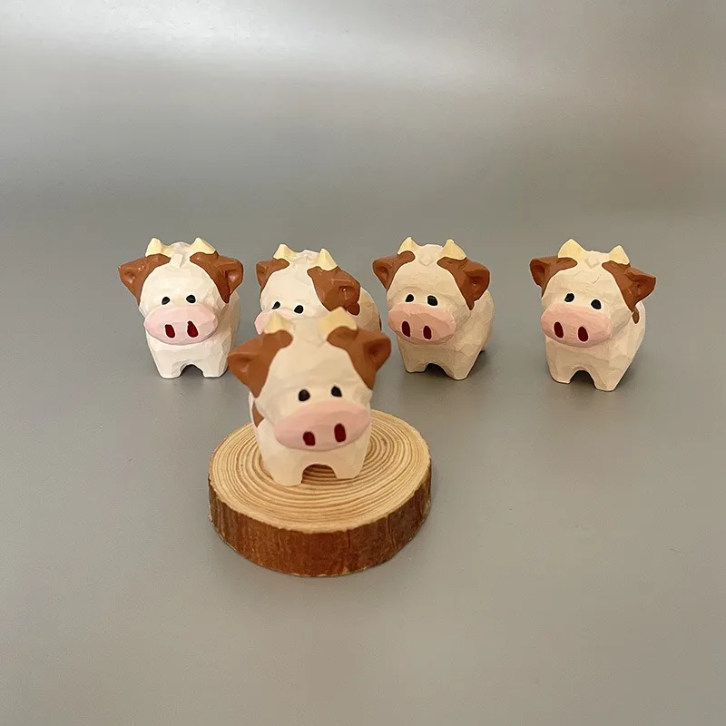 

Cute Chinese Zodiac Cattle Hand-Carved Wooden Ornament Solid Wood Figurines Creative Desk Decor Birthday Gift Craft Accessory