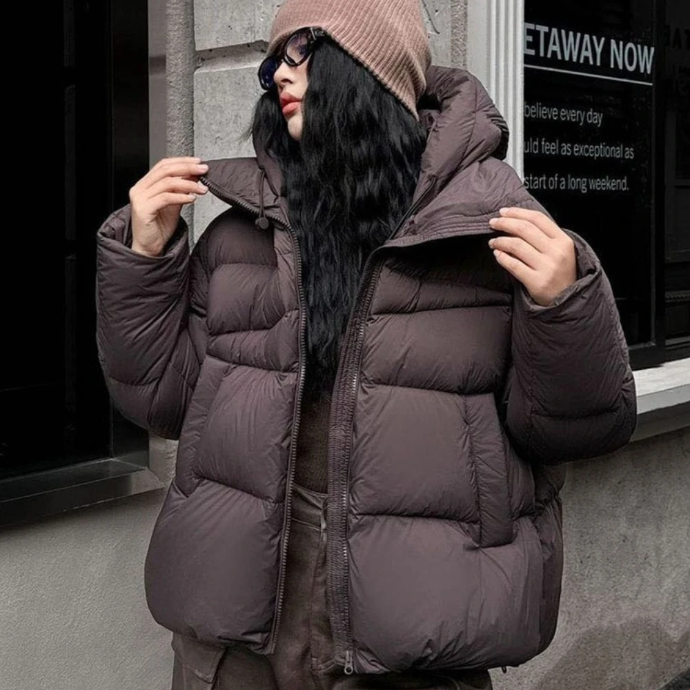 Manteau à capuche en duvet de canard blanc pour femme, vêtement épais, chaud, solide, ample, moelleux, à la mode, nouvelle collection automne hiver