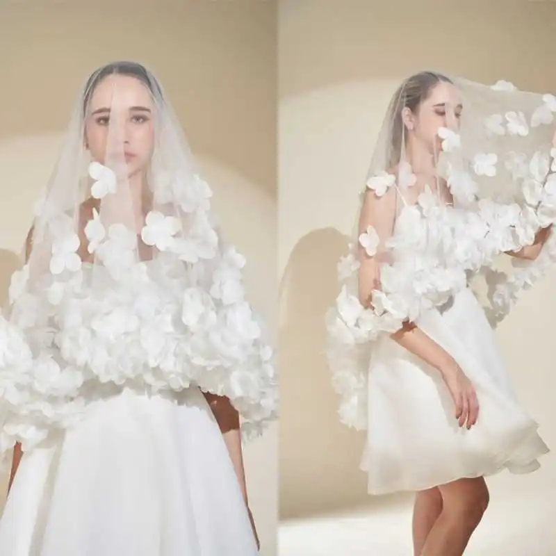 أنيقة الإصبع الحجاب الحجاب الزفاف طبقة واحدة تول ثلاثية الأبعاد-زينة الدانتيل تول الحجاب الزفاف مخصص اكسسوارات الزفاف