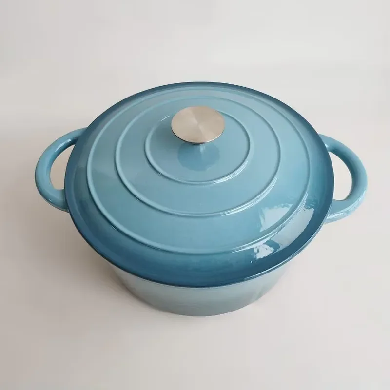 Blue Enamel Cast Iron Round Roaster 24cm French Style Casserole Pot Durable Household Cookware for Oven Baking Stew Soup