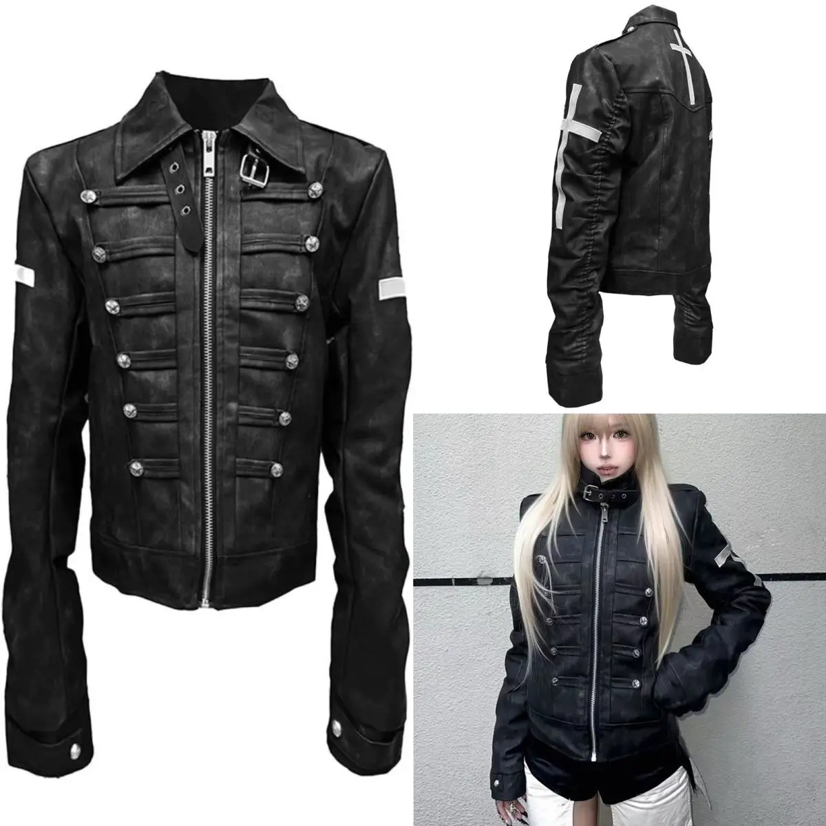 Y2K Amerikanische Vintage-Jacke Langarm Damen Casual Streetwear Reißverschluss Subkultur Harajuku Retro Punk-Stil Top Damenkleidung