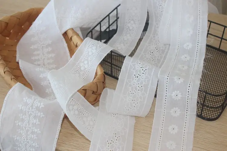 Cotton Lace Embroidered Trim, DIY Hem Collar Material, 5Yards per Lot