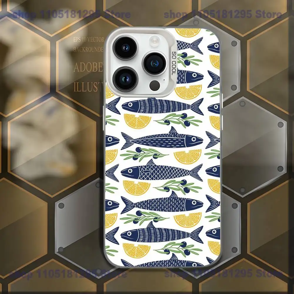 حافظة هاتف Sardines المعلبة لهاتف iPhone XR,17,16,15,14,13,12,11,Mini,Pro,E,MAX غطاء مقاوم للصدمات من الحلوى البيضاء غير اللامعة