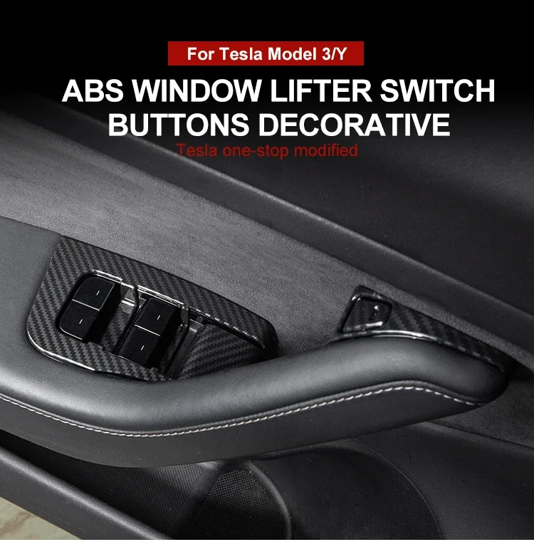 For Tesla Model 3 Y Window Lifter Switch Buttons Decorative Cover Trim Sticker Case Carbon Fiber ABS Car Decoration Left Rudder