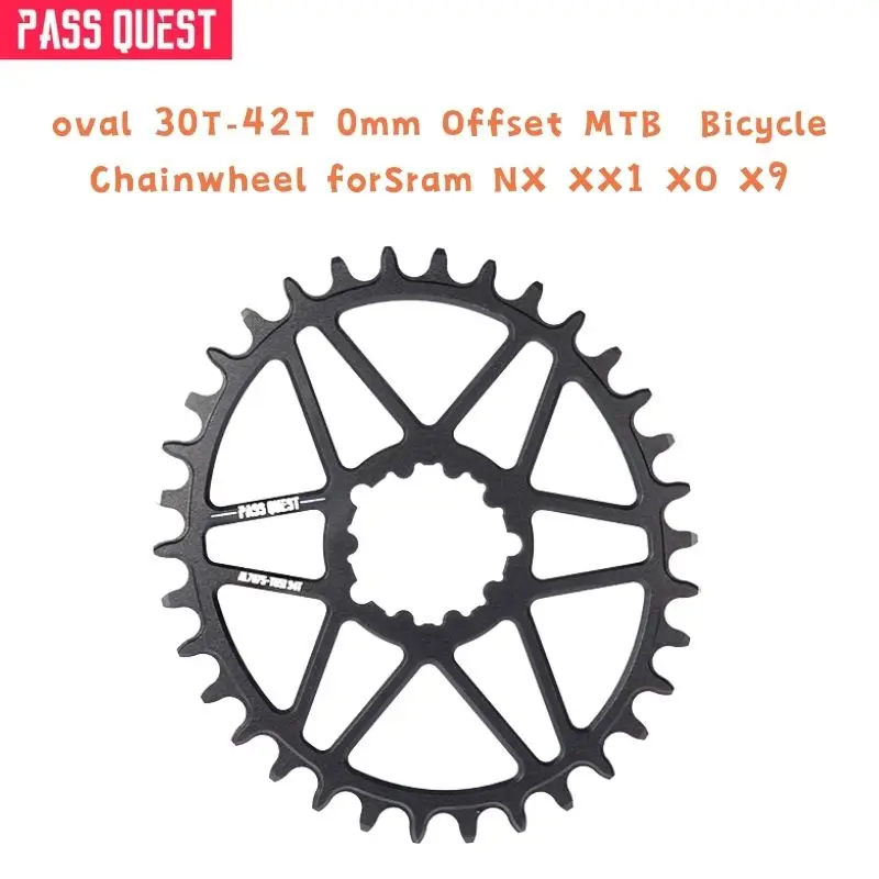 

PASS QUEST FOR GXP Bike Chainring Oval 30T-42T 0mm Offset MTB Bicycle Chainwheel forSram NX XX1 XO X9 Single Disc Tray Parts