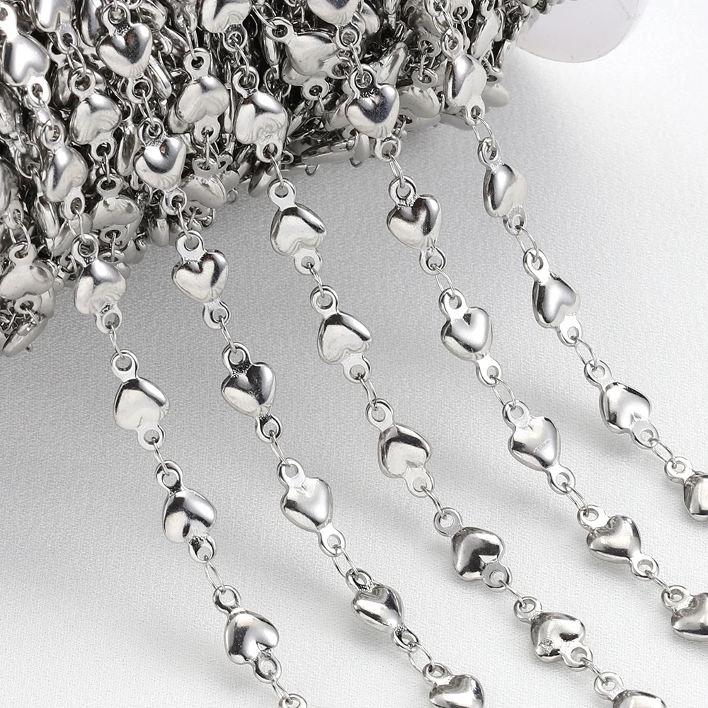 1Meter No Fade Gold Color Love Heart Link 4mm 5mm Stainless Steel Chain DIY Jewelry Making Necklace Bracelet Anklets Supplies