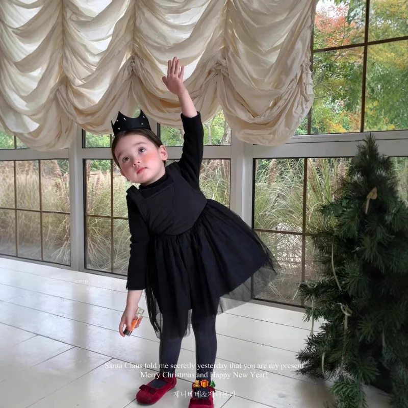 

Jenny Children's Clothing Autumn Winter Girls' Fashionable Hepburn Style Strap Dress Tulle Dress Baby Girl Princess Dress High-e