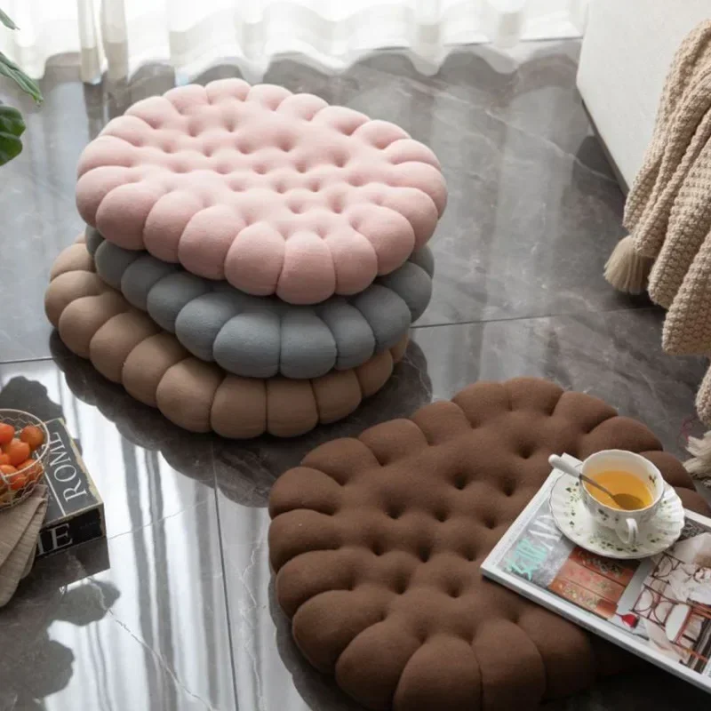 Simulation Cookie Plush Cushion Round Square Biscuit Soft Thicken Seat Cushion Short Plush Floor Mat Bay Window Pad Home image 3